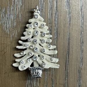 Vintage Christmas Tree Brooch Pin White Star Rhinestone Holiday Festive Estate
